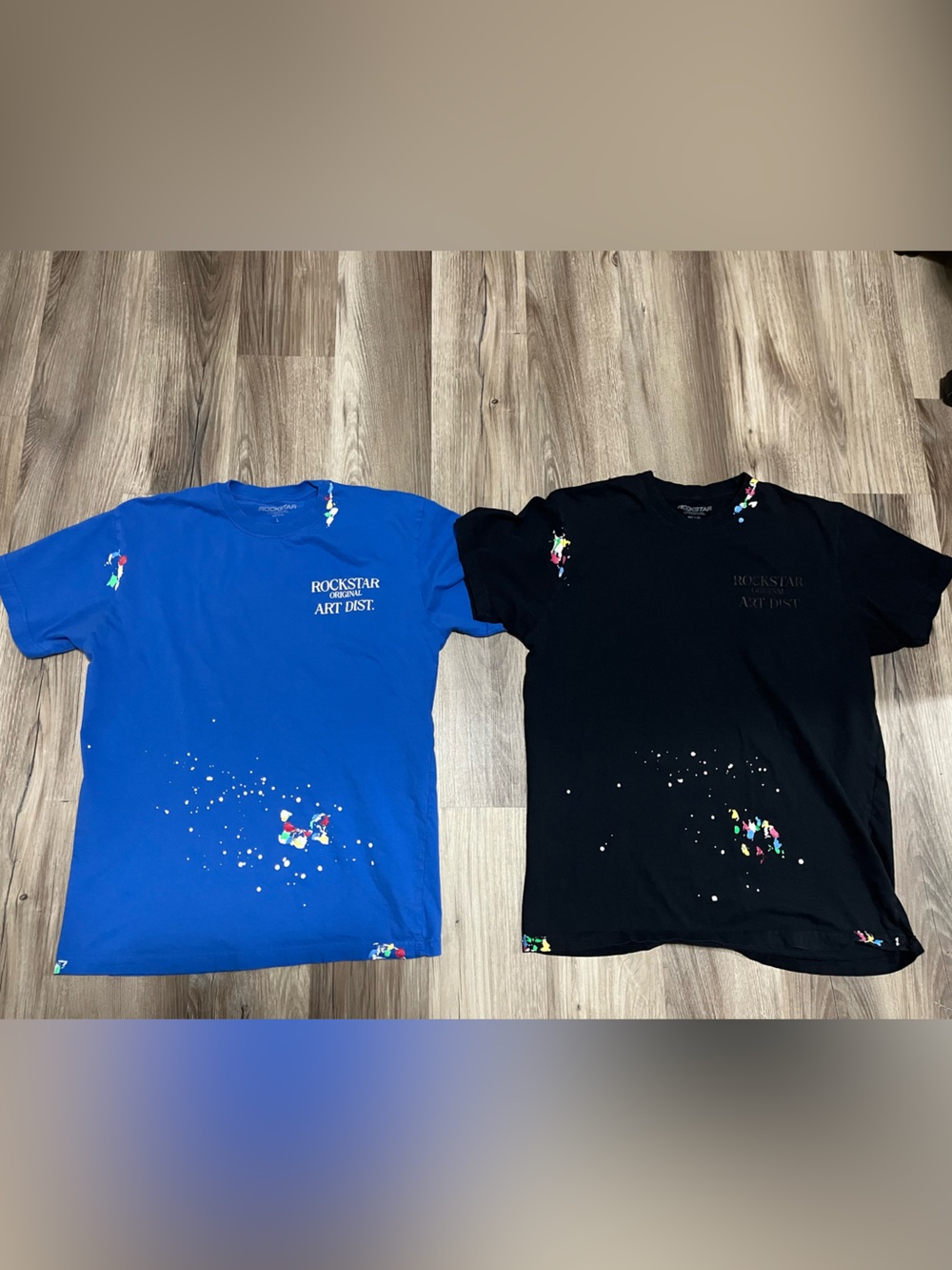 Rockstar Art Dist. Short Sleeve Tee — Blue with Paint-Splash Detail